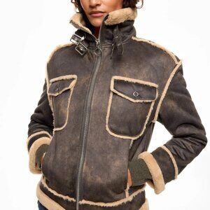 NWT Anthropologie NVLT Patterned Shearling Biker Jacket Vegan / S